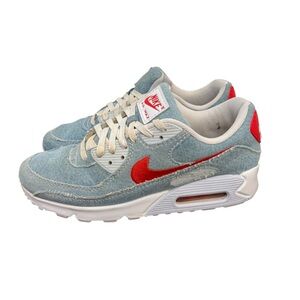Nike Air Max 90 SE Denim Shoes DV2120 900 Blue Denim White Habanero Red Sz 9.5